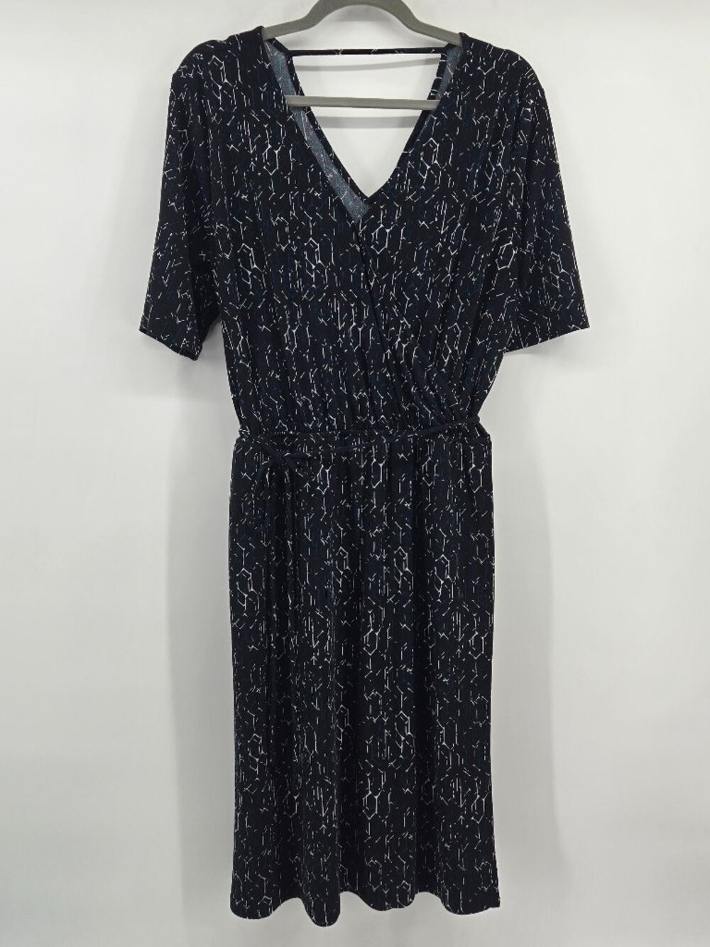 Apt 9 Geometric Print Faux Wrap Midi Dress - L Black